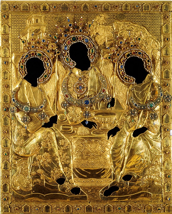 Icoana Sf. Treimi ferecată cu aur și pietre prețioase